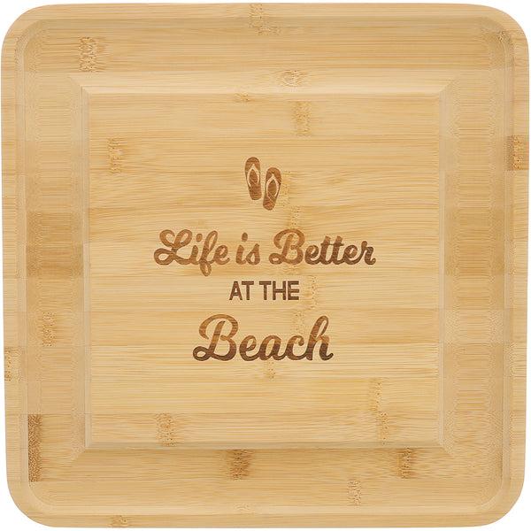 pavilion gift company At The Beach 13" Bamboo Serving Board with Utensils
