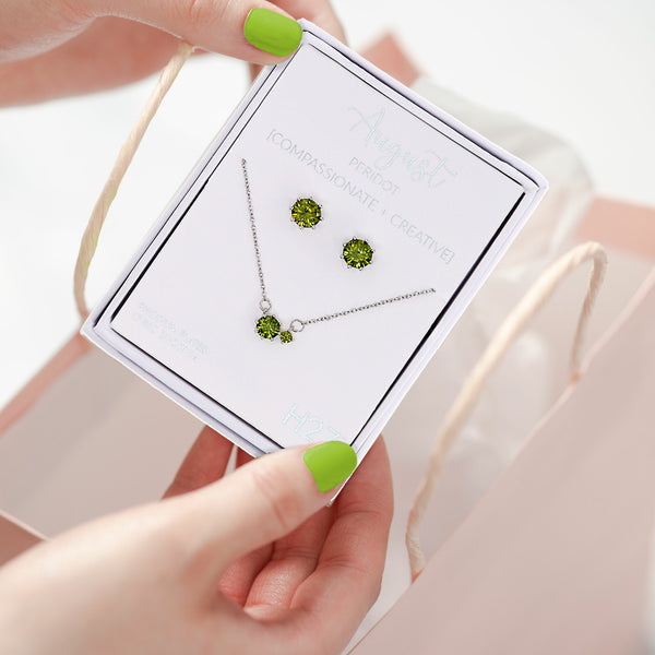 Pavilion Gift Company August Peridot 16.5"-18.5" Birthstone Jewelry Gift Set