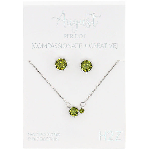pavilion gift company August Peridot 16.5"-18.5" Birthstone Jewelry Gift Set