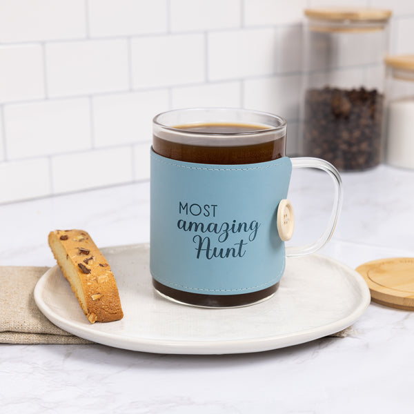 Pavilion Gift Company Aunt 16 Oz Wrapped Glass Mug With Coaster Lid