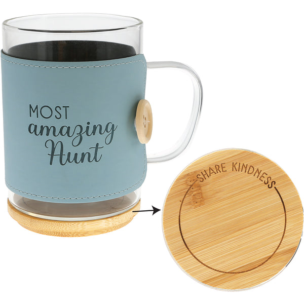 pavilion gift company Aunt 16 oz Wrapped Glass Mug with Coaster Lid