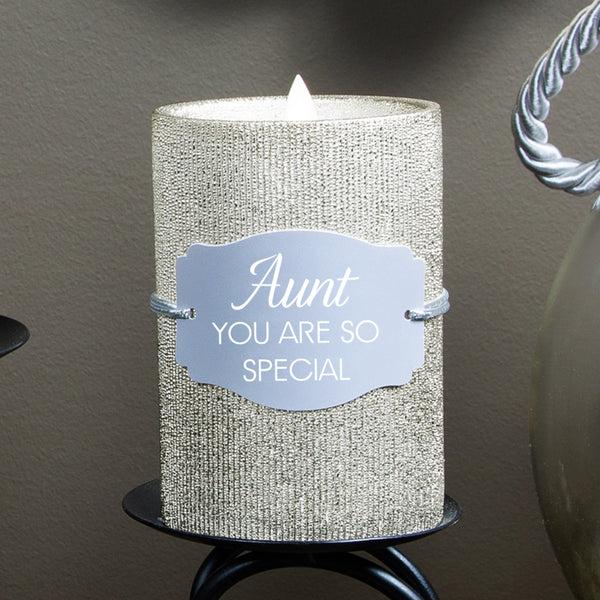 Pavilion Gift Company Aunt 4.75" Gold Glitter Realistic Flame Candle