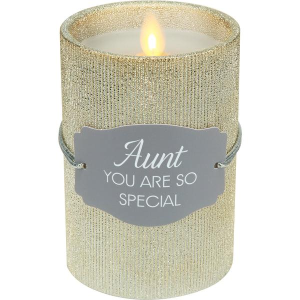 pavilion gift company Aunt 4.75" Gold Glitter Realistic Flame Candle