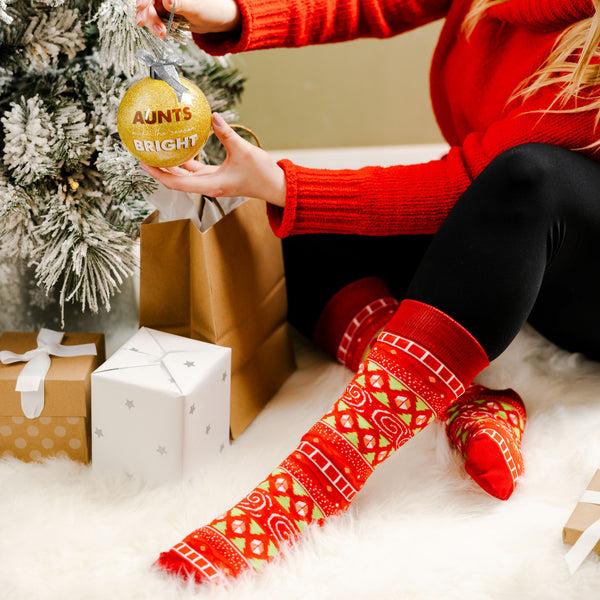 Pavilion Gift Company Aunt 4" Ornament With Unisex Holiday Socks
