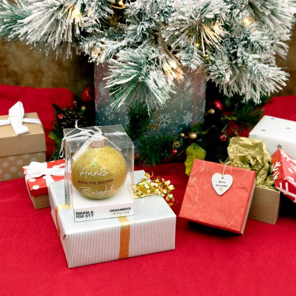 Pavilion Gift Company Aunt 4" Ornament With Unisex Holiday Socks