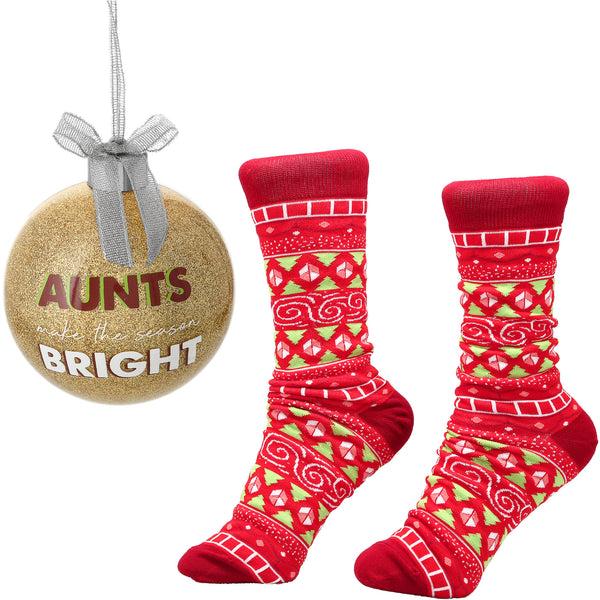pavilion gift company Aunt 4" Ornament with Unisex Holiday Socks