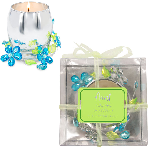pavilion gift company Aunt Blue Flower 3.5 oz 100% Soy Wax Candle Scent: Jasmine