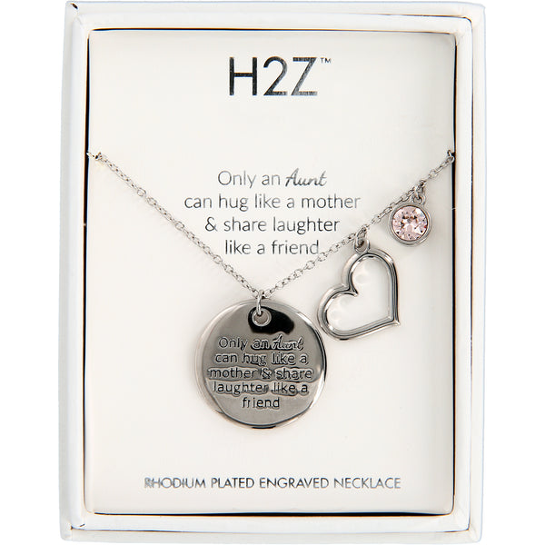 pavilion gift company Aunt Silk Crystal 16.5"-20.5" Engraved Rhodium Plated Austrian Element Necklace