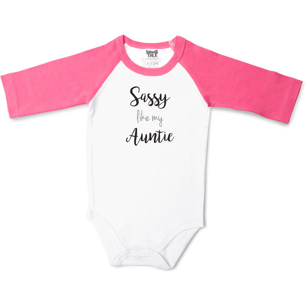 pavilion gift company Auntie 12-24 Months 3/4 Length Pink Sleeve Onesie