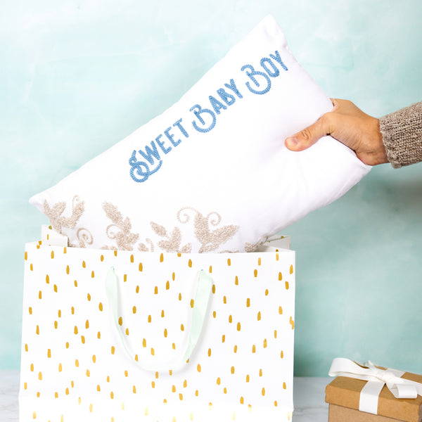 Pavilion Gift Company Baby Boy Vines - 16" X 10" Punch Needle Embroidered Pillow