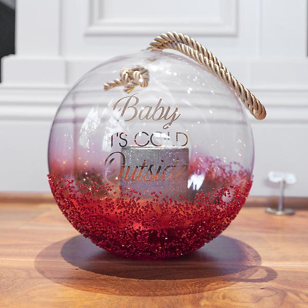 Pavilion Gift Company Baby It's Cold 9.5" Ruby Beaded Glass Lantern