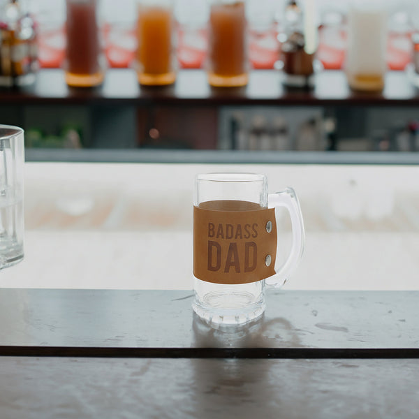 Pavilion Gift Company Badass 16 Oz. Glass Stein With PU Leather Wrap