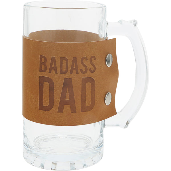 pavilion gift company Badass 16 oz. Glass Stein with PU Leather Wrap