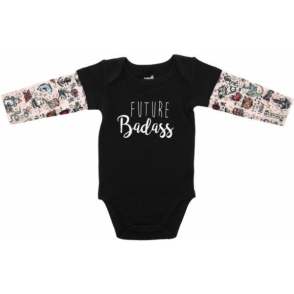 pavilion gift company Badass 6-12 Months Biker Tat Tee Bodysuit
