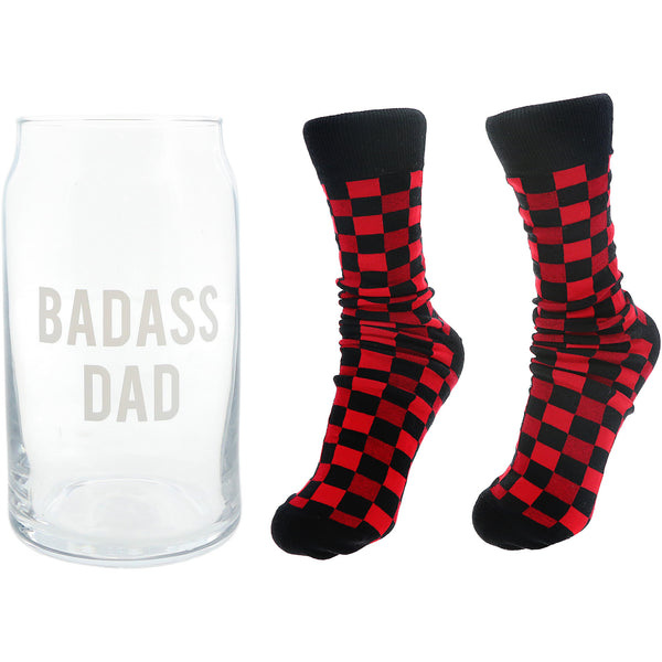 Pavilion Gift Company Badass Dad 16 Oz Beer Can Glass And Sock Set