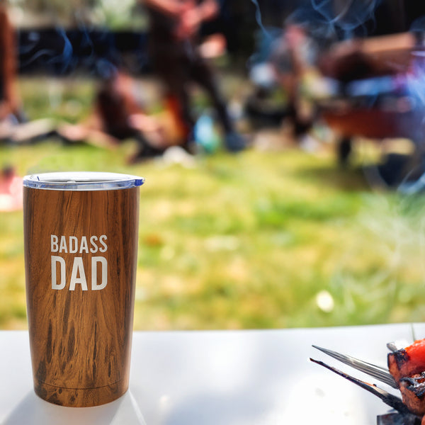 Pavilion Gift Company Badass Dad 20 Oz Wood Finish Stainless Steel Travel Tumbler