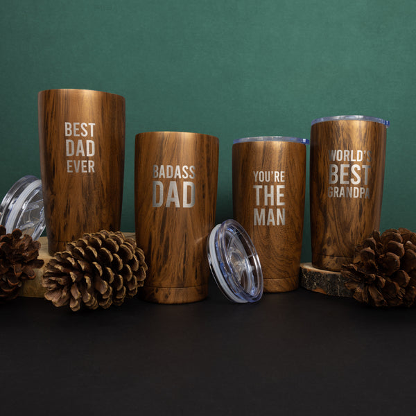 Pavilion Gift Company Badass Dad 20 Oz Wood Finish Stainless Steel Travel Tumbler
