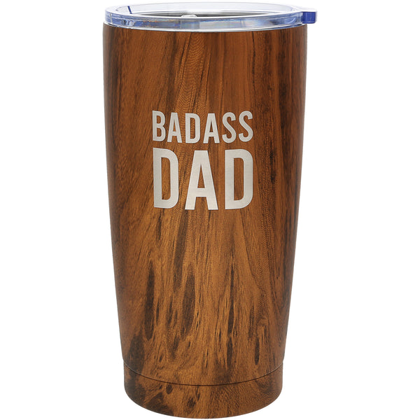pavilion gift company Badass Dad 20 oz Wood Finish Stainless Steel Travel Tumbler