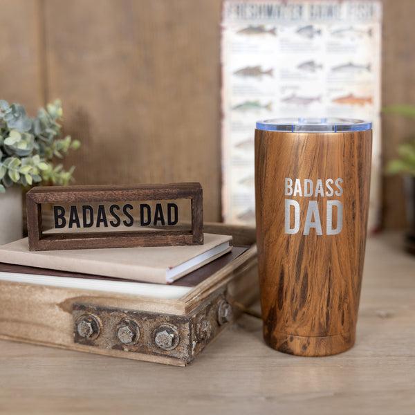 Pavilion Gift Company Badass Dad 6" X 2" Wood Framed Glass Plaques