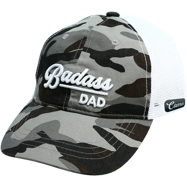 Pavilion Gift Company Badass Dad Gray Camo Adjustable Mesh Hat