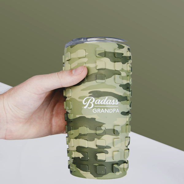 Pavilion Gift Company Badass Grandpa 20 Oz Travel Tumbler With 3D Silicone Wrap