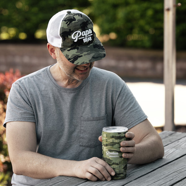 Pavilion Gift Company Badass Grandpa 20 Oz Travel Tumbler With 3D Silicone Wrap