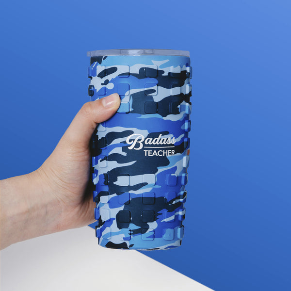 Pavilion Gift Company Badass Teacher 20 Oz Travel Tumbler With 3D Silicone Wrap