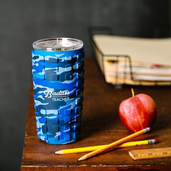 Pavilion Gift Company Badass Teacher 20 Oz Travel Tumbler With 3D Silicone Wrap