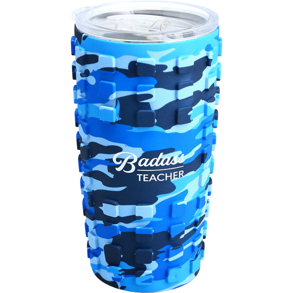pavilion gift company Badass Teacher 20 oz Travel Tumbler with 3D Silicone Wrap