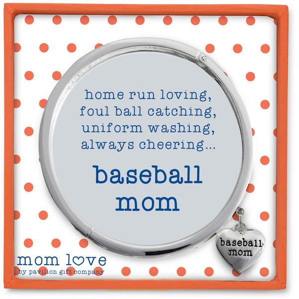 Pavilion Gift Company Baseball Mom White Enamel Bangle Bracelet With Heart Charm