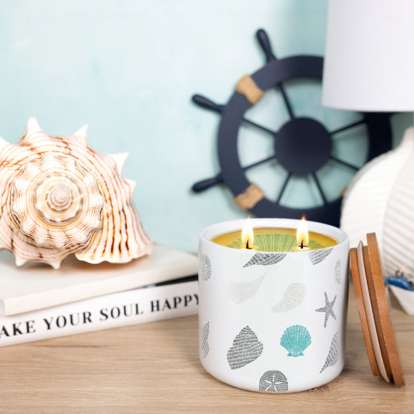 Pavilion Gift Company Beach 14 Oz - 100% Soy Wax Reveal Candle Scent: Lemon Verbena