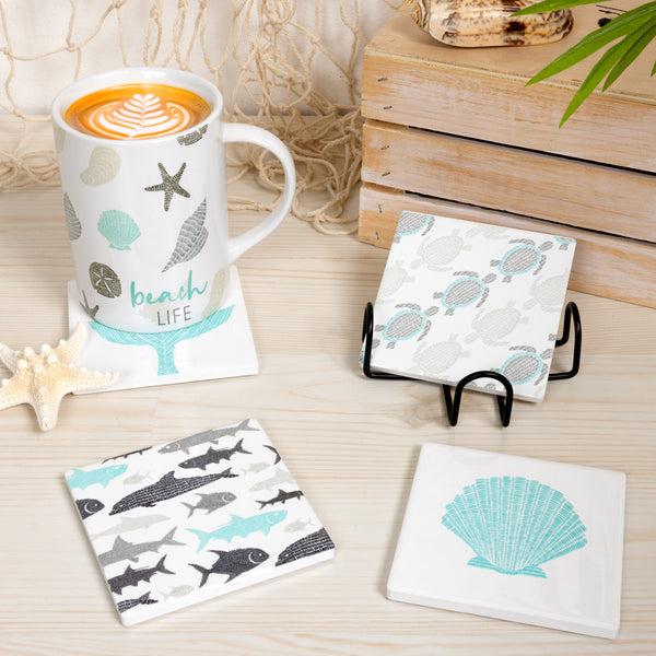 Pavilion Gift Company Beach 4" Ceramic Coasters (Set Of 4)