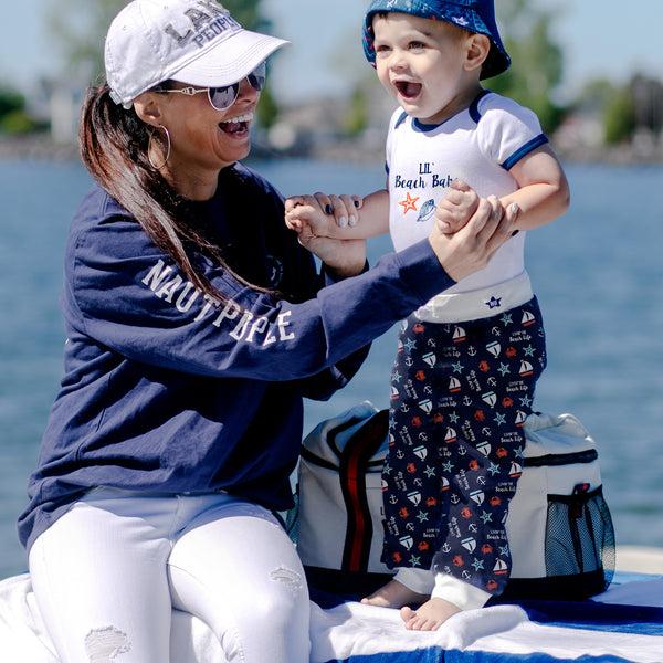 Pavilion Gift Company Beach Babe 6-12 Months Blue Trimmed Bodysuit