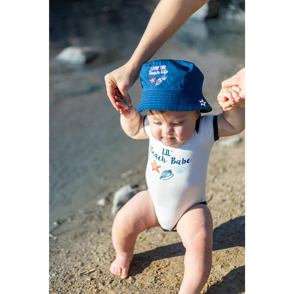 Pavilion Gift Company Beach Babe 6-12 Months Blue Trimmed Bodysuit
