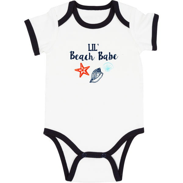 pavilion gift company Beach Babe 6-12 Months Blue Trimmed Bodysuit