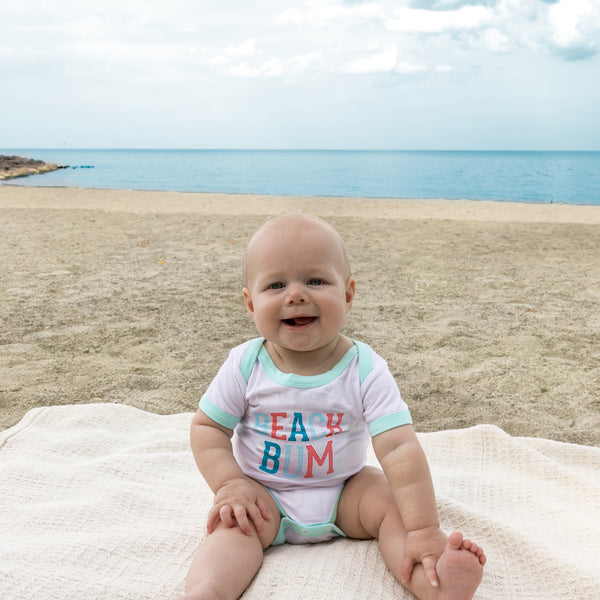 Pavilion Gift Company Beach Bum 6-12 Month Aqua Trimmed Bodysuit
