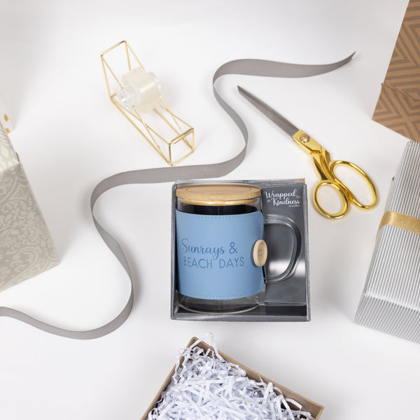 Pavilion Gift Company Beach Days 16 Oz Wrapped Glass Mug With Coaster Lid