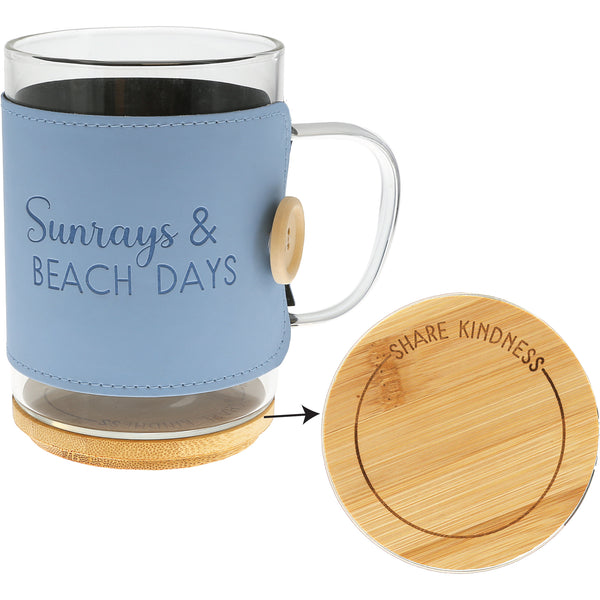 pavilion gift company Beach Days 16 oz Wrapped Glass Mug with Coaster Lid