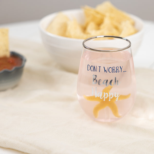 Pavilion Gift Company Beach Happy Starfish - 19 Oz. Stemless Wine Glass With 3-D Figurine