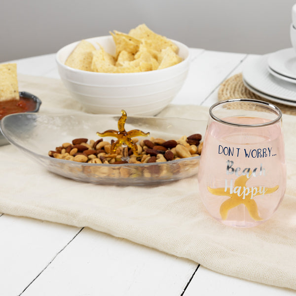 Pavilion Gift Company Beach Happy Starfish - 19 Oz. Stemless Wine Glass With 3-D Figurine