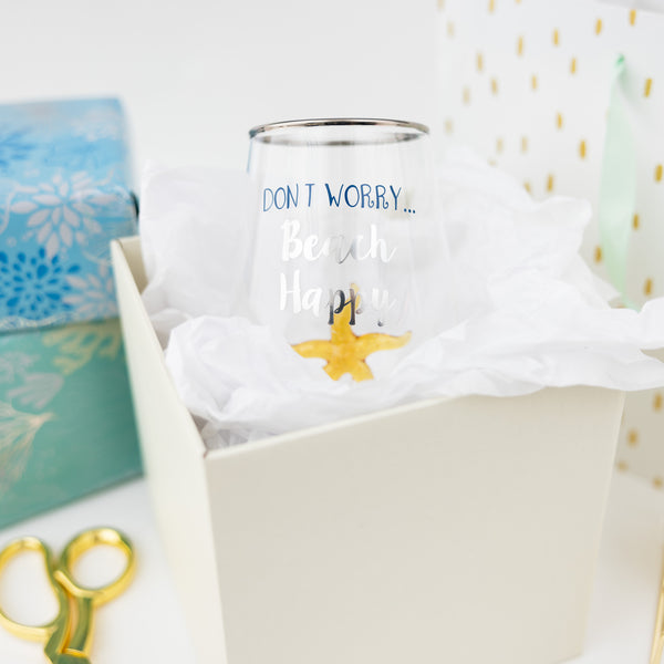 Pavilion Gift Company Beach Happy Starfish - 19 Oz. Stemless Wine Glass With 3-D Figurine