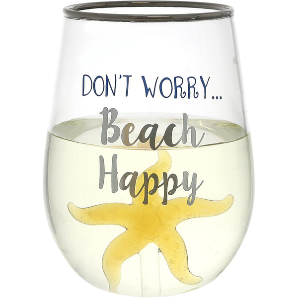 pavilion gift company Beach Happy Starfish - 19 oz. Stemless Wine Glass with 3-D Figurine