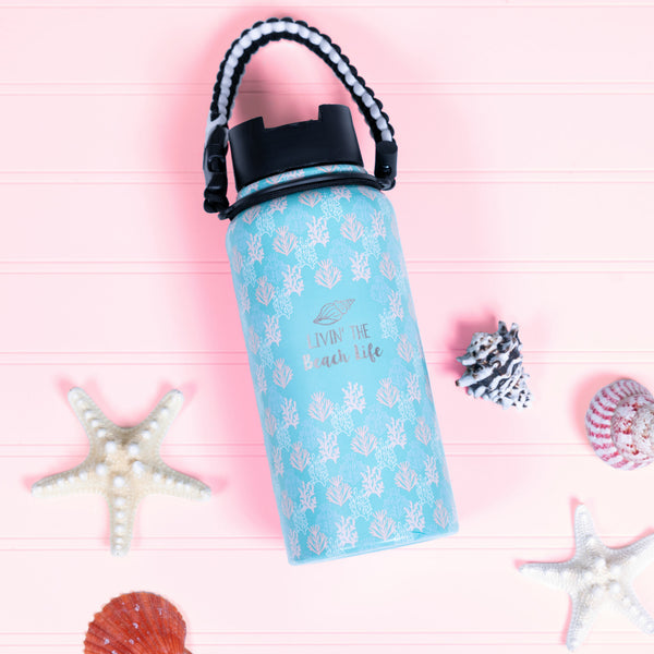 Pavilion Gift Company Beach Life 32 Oz Stainless Steel Water Bottle With Paracord Survival Handle