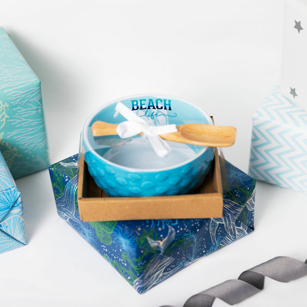 Pavilion Gift Company Beach Life 4.5" Ceramic Bowl With Wood Spoon