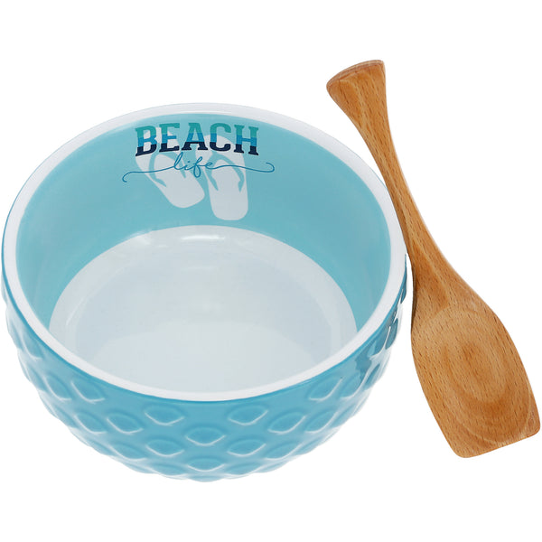 pavilion gift company Beach Life 4.5" Ceramic Bowl with Wood Spoon