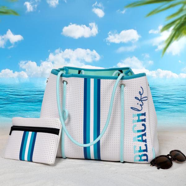 Pavilion Gift Company Beach Life Neoprene Tote Bag With Tethered Inner Pouch