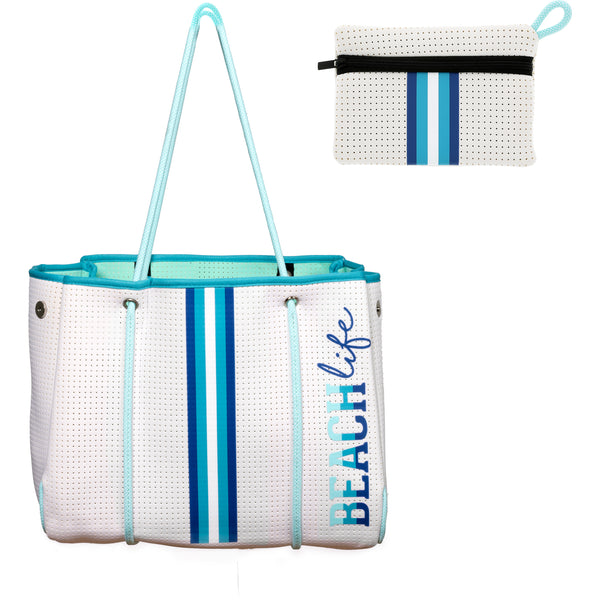 pavilion gift company Beach Life Neoprene Tote Bag with Tethered Inner Pouch