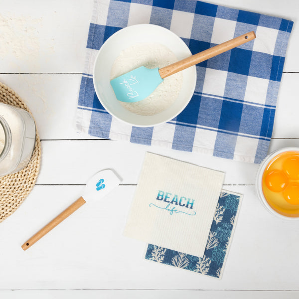 Pavilion Gift Company Beach Life Spatula And Reusable Dish Cloth Set (2 Of Each)