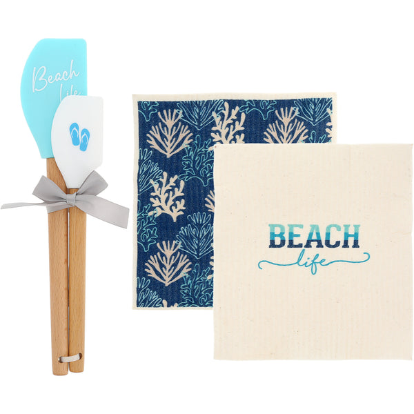 pavilion gift company Beach Life Spatula and Reusable Dish Cloth Set (2 of Each)