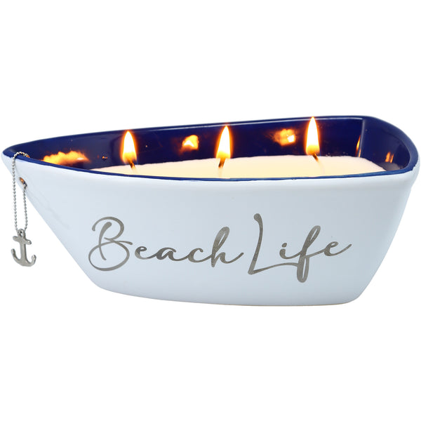 pavilion gift company Beach Triple Wick 10 oz 100% Soy Wax Candle Scent: Fresh Linen